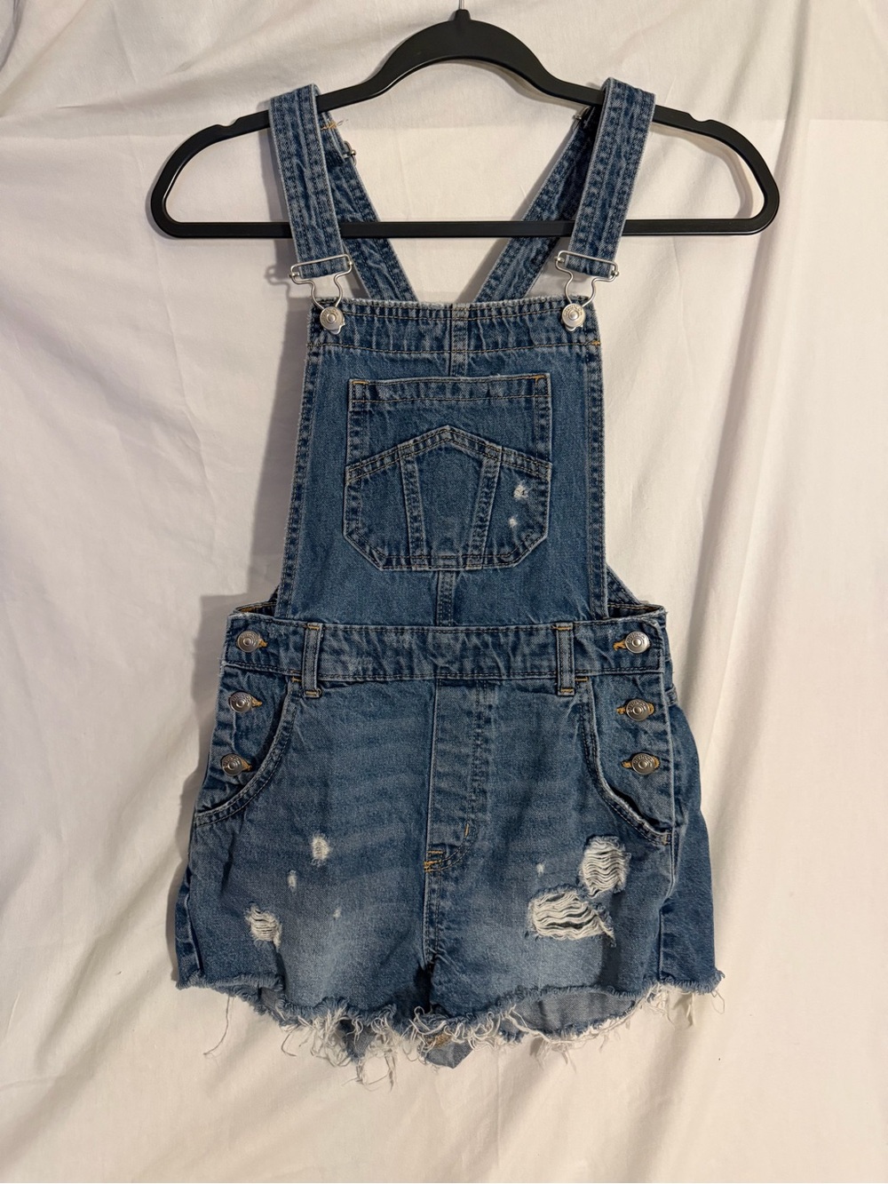 #534 Kids Denim Overall Shortalls - Blue Distressed
